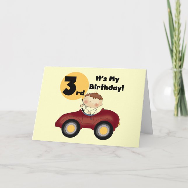 Carte Garçon en voiture rouge 3e anniversaire T-shirts e (Devant)