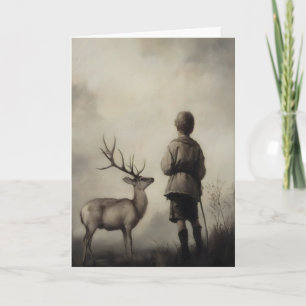 Carte Garçon et Cerf Impression d'Art Vintage Paysage Lu