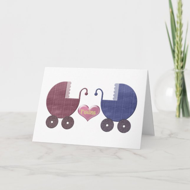 Carte Garçon et fille jumeaux bébé, Pram Art Design (Devant)