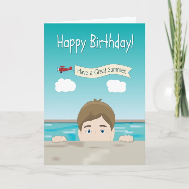 Carte Garçon Pékin d'une piscine pour Anniversaire (Devant)