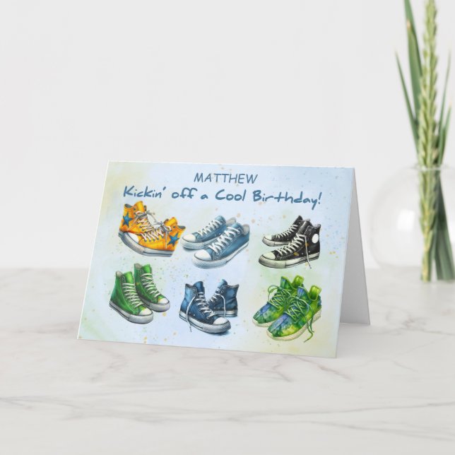 Carte Garçon Personnaliser Tween ou Ado Baskets d'annive (Devant)