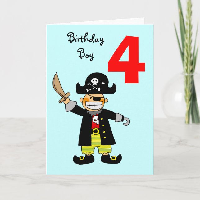 Carte garçon pirate de 4 ans (Devant)