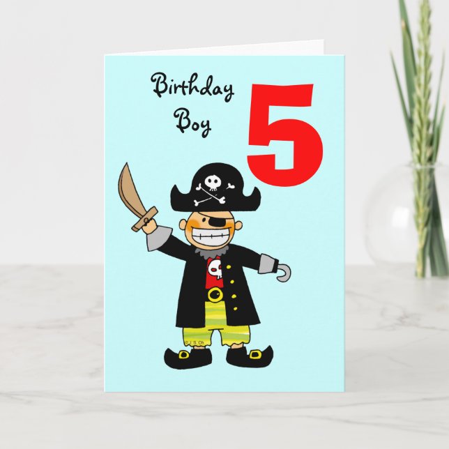 Carte garçon pirate de 5 ans (Devant)