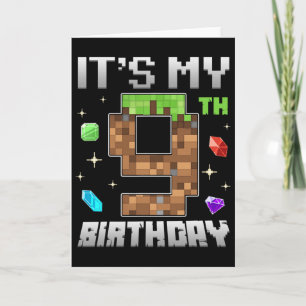 Carte Garçon rétro 9e anniversaire Niveau 9 Pixel art Je