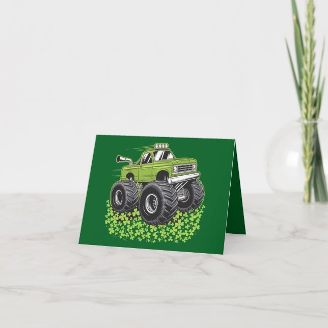 Carte Garçon Saint-Patrick Bébé Camion Monstre Chanceux  (Devant)