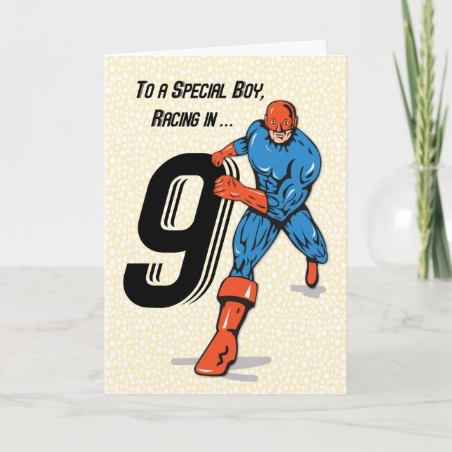 Carte Garçon spécial 9e anniversaire Super-héros (Devant)