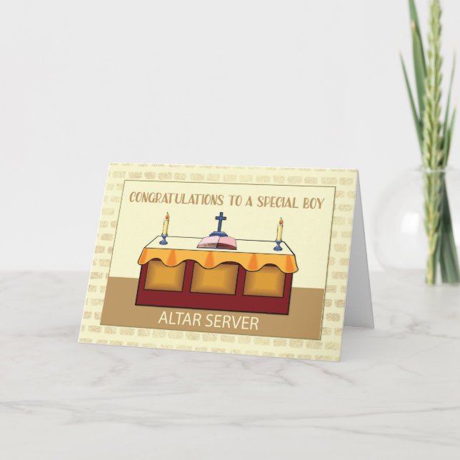 Carte Garçon spécial félicitations servant d'autel catho (Devant)