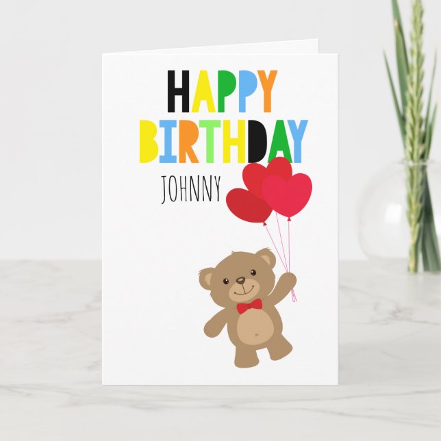 Carte Garçon Teddy Ours Personnalisé Joyeux Anniversaire (Devant)