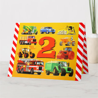Carte Garçons 2e anniversaire Chariots de construction p