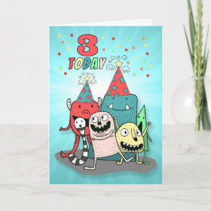 Carte Garçons 3e anniversaire Monstres de dessin animé r