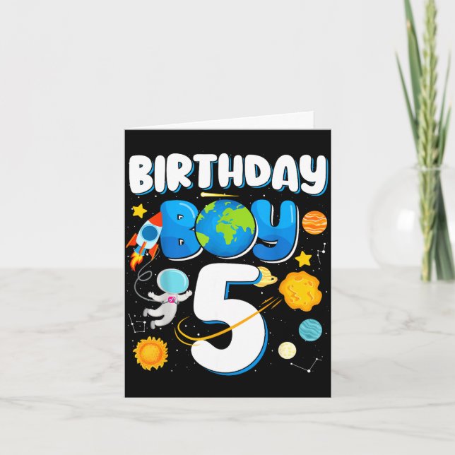Carte Garçons 5ème anniversaire astronaute espace planèt (Devant)