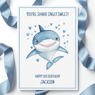 Carte Garçons mignons personnalisé Requin bleu Joyeux 3è