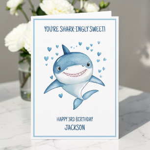Carte Garçons mignons requin bleu personnalisé joyeux 3è