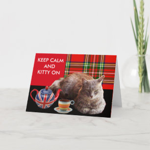 CARTE "GARDEZ CALME ET CHATON À L'AISE" ,TARTAN ROUGE, T