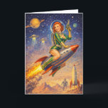 Carte Gardiens Glamour de la Galaxie<br><div class="desc">Envoyez un peu d'amusement extraterrestre avec ces gardiens galactiques jumeaux survolant une planète alien rouge ! Avec deux filles de l'espace dans des poses classiques prêtes à tirer au rayon,  cette carte apporte une touche d'opéra spatial rétro avec une touche d'humour et un style audacieux.</div>