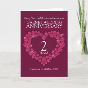 Carte Garnet 2e anniversaire mariage soeur rouge