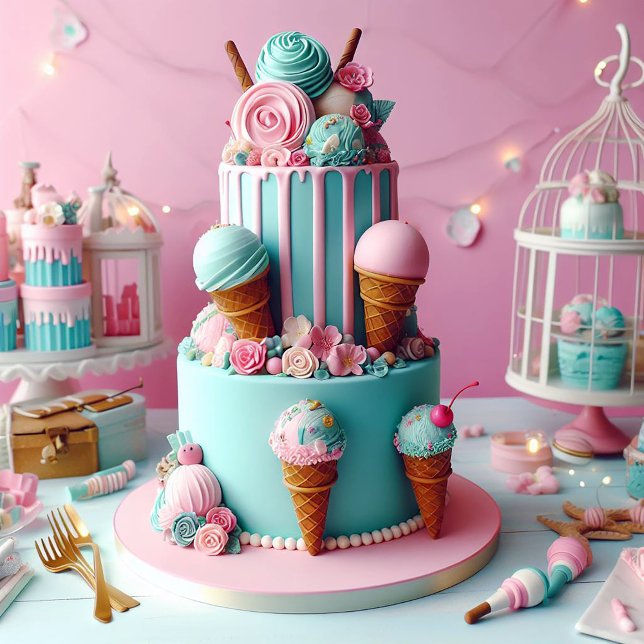 CARTE GÂTEAU ANNIVERSAIRE DE ENFANT À THÈME CRÈME ROSE & (Créateur téléchargé)