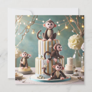 CARTE GÂTEAU ANNIVERSAIRE DE ENFANT AVEC SINGES ADORABLE