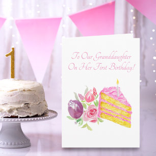Carte Gâteau aquarelle pour le premier anniversaire de m