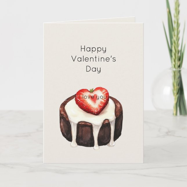 Carte Gâteau au Chocolat Fraise Coeur Saint-Valentin (Devant)