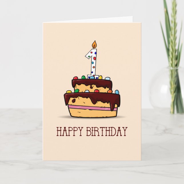 Carte Gâteau au Chocolat pour 1er Anniversaire avec Boug (Devant)