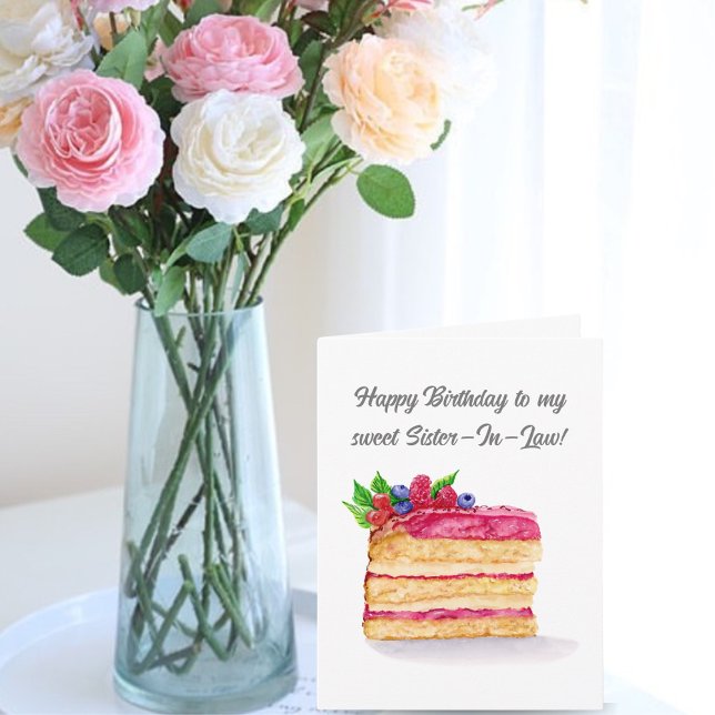 Carte Gâteau aux framboises à l'aquarelle Anniversaire B (Créateur téléchargé)
