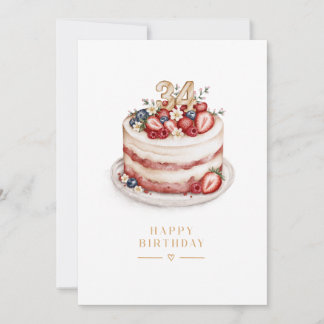 Carte Gâteau aux fruits rouges pour 34e anniversaire aqu