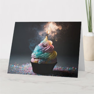 Carte Gâteau Cupcake Anniversaire Feu Arc-en-ciel Pastel