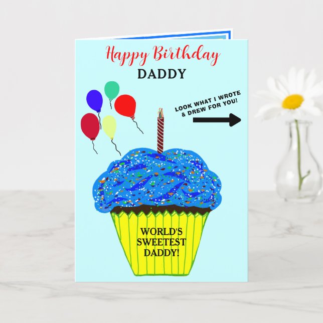 Carte Gâteau Cupcake Bleu Anniversaire Papa Écrire Dessi (Petite plante)