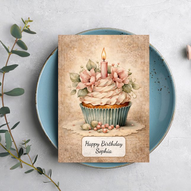 Carte Gâteau Cupcake Floral Vintage (Créateur téléchargé)