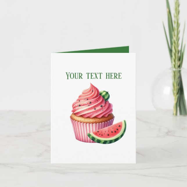 Carte Gâteau cupcake pastèque mignon personnalisable (Devant)