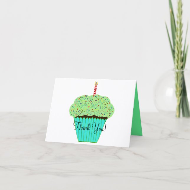 Carte Gâteau Cupcake Vert de Remerciement d'Anniversaire (Devant)