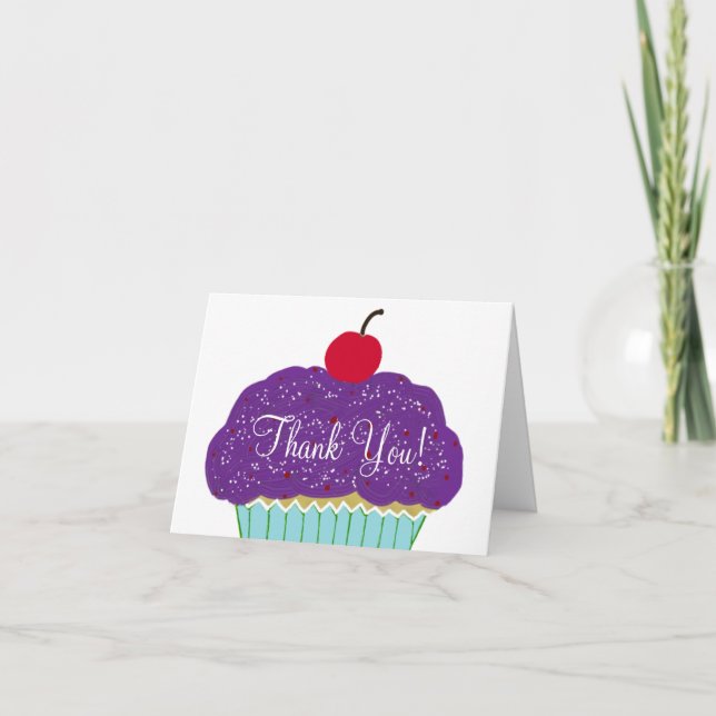 Carte Gâteau Cupcake Violet Merci pour l'anniversaire (Devant)