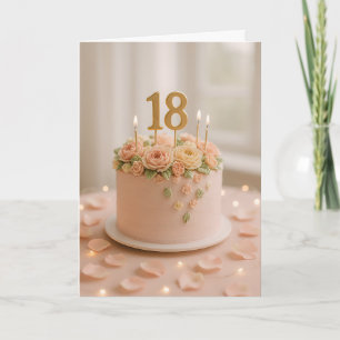 Carte Gâteau d'anniversaire 18 ans Floral Élégant Rose