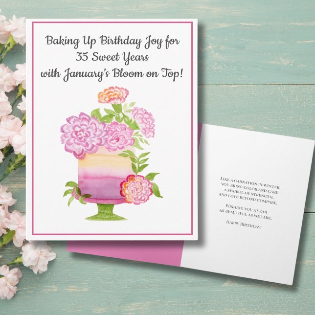 Carte Gâteau d'anniversaire 35 janvier Carnations violet (Créateur téléchargé)