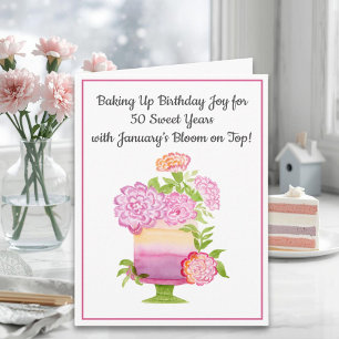 Carte Gâteau d'anniversaire 50 ans de janvier Carnations