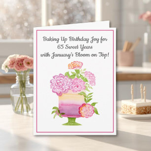 Carte Gâteau d'anniversaire 65 ans Carnations violettes