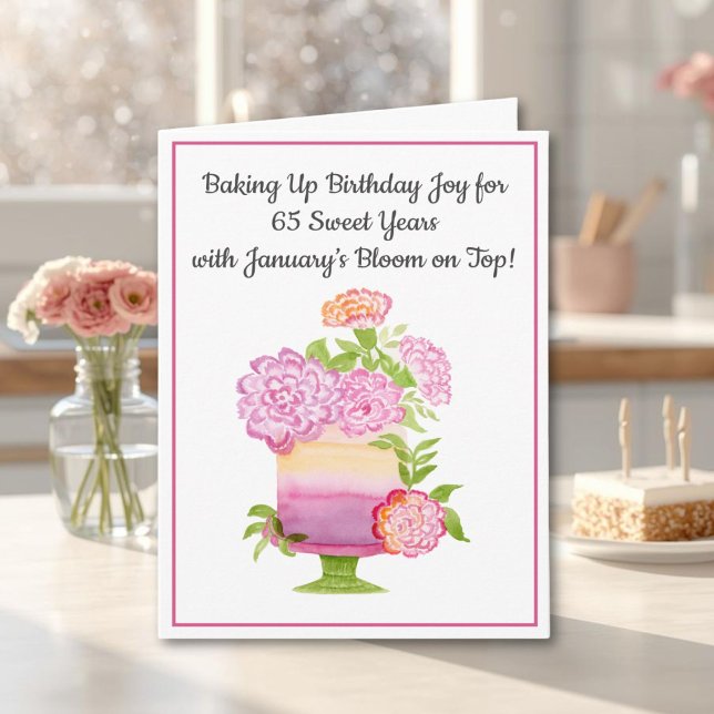 Carte Gâteau d'anniversaire 65 ans Carnations violettes  (Créateur téléchargé)