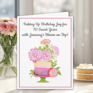 Carte Gâteau d'anniversaire 70 ans Carnations violettes 