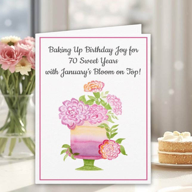 Carte Gâteau d'anniversaire 70 ans Carnations violettes  (Créateur téléchargé)