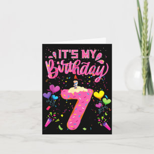 Carte gâteau d'anniversaire 7 ans fille enfants heureux