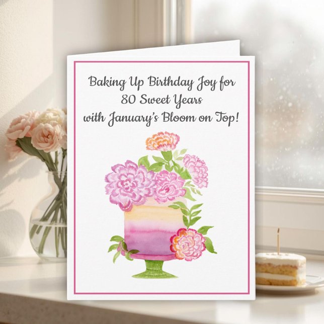 Carte Gâteau d'anniversaire 80 ans Carnations Violettes  (Créateur téléchargé)