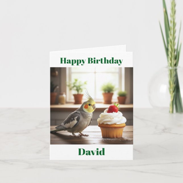 Carte Gâteau d'anniversaire à la fraise de Perruche Gris (Devant)