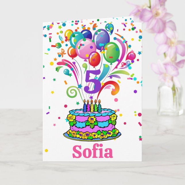 Carte Gâteau d'anniversaire Ajouter le nom de l'enfant A (Orchidée)