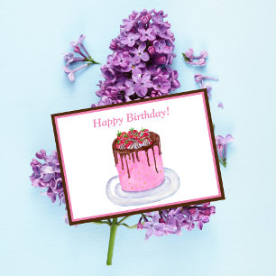 Carte Gâteau d'anniversaire aux fraises au chocolat aqua