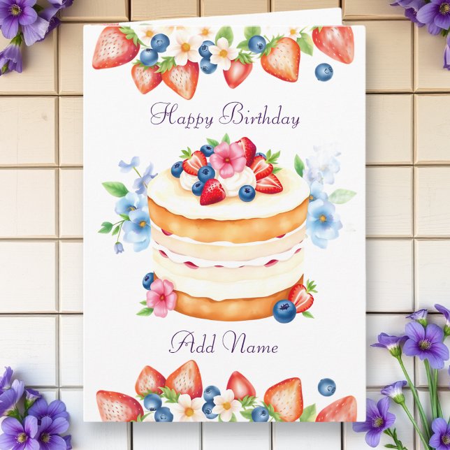 Carte Gâteau d'anniversaire aux fraises et aux bleuets P (Créateur téléchargé)