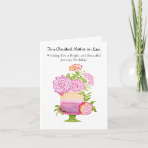 Carte Gâteau d'anniversaire aux oeillets de la belle-mèr