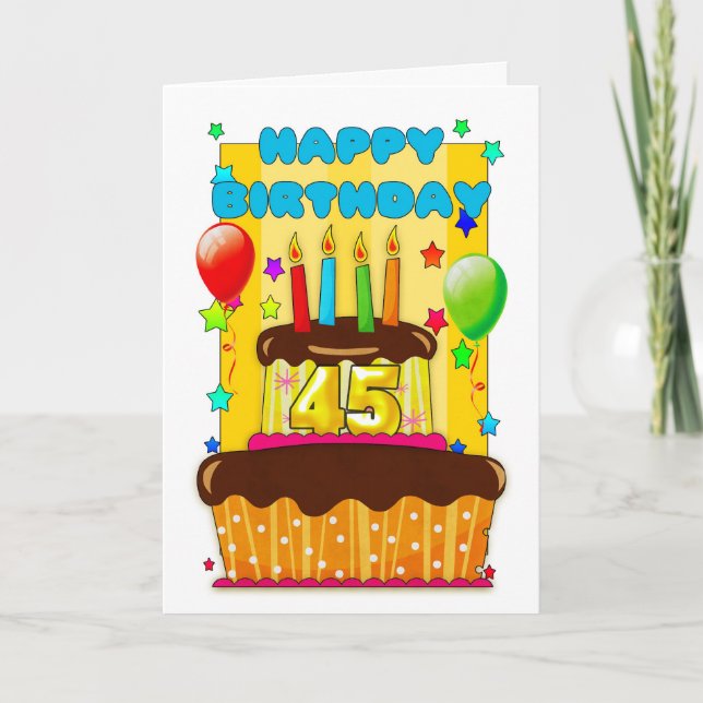 Carte gâteau d'anniversaire avec bougies - heureux 45e a (Devant)