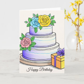 Carte Gâteau d'anniversaire blanc Joyeux anniversaire