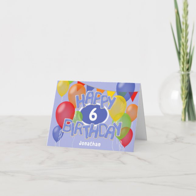 Carte gâteau d'anniversaire bleu heureux avec ballons (Devant)